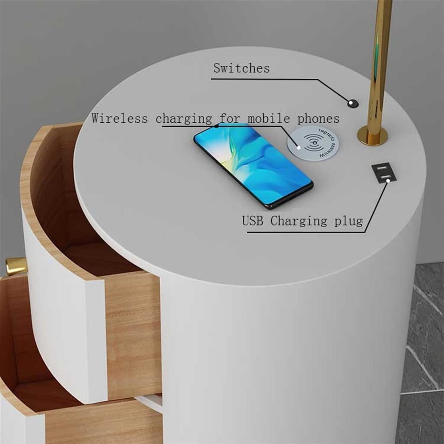 Bedside Charging Nightstand – Modern Bedroom Storage