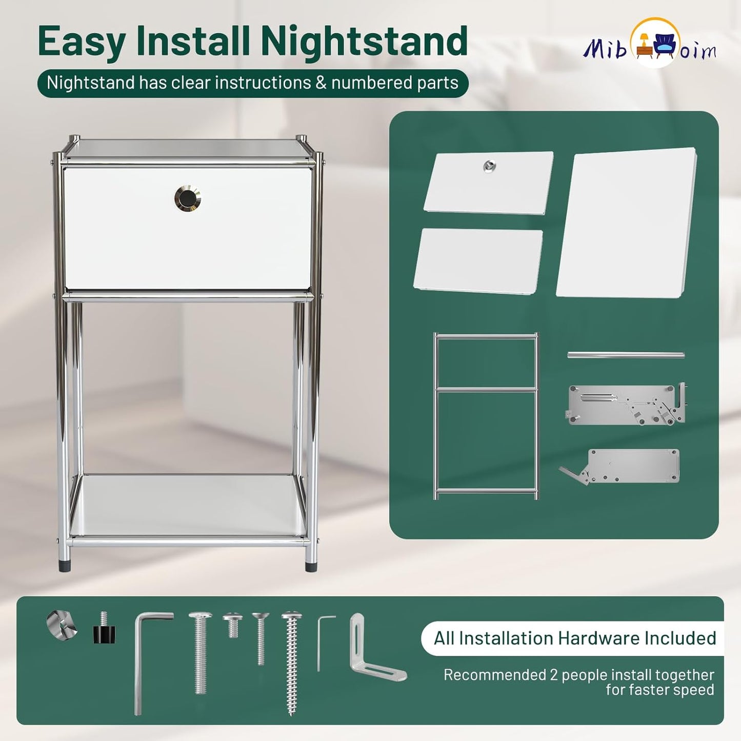 White Night Stand with Drawers – Elegant Bedroom Storage