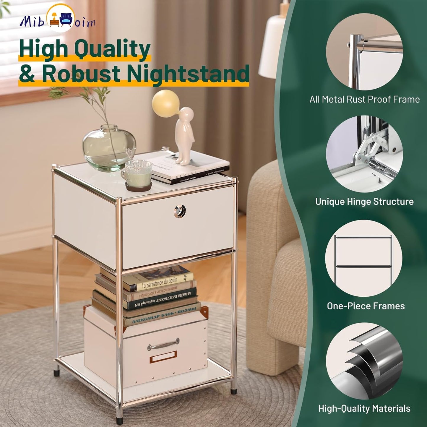 White Night Stand with Drawers – Elegant Bedroom Storage