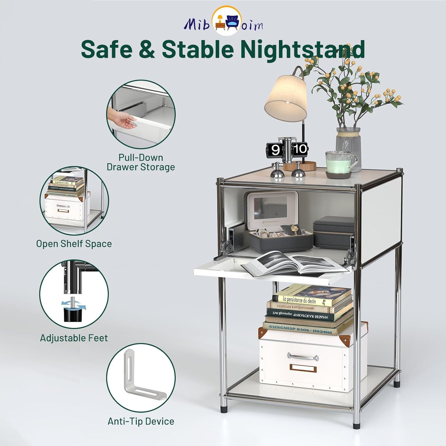 White Night Stand with Drawers – Elegant Bedroom Storage