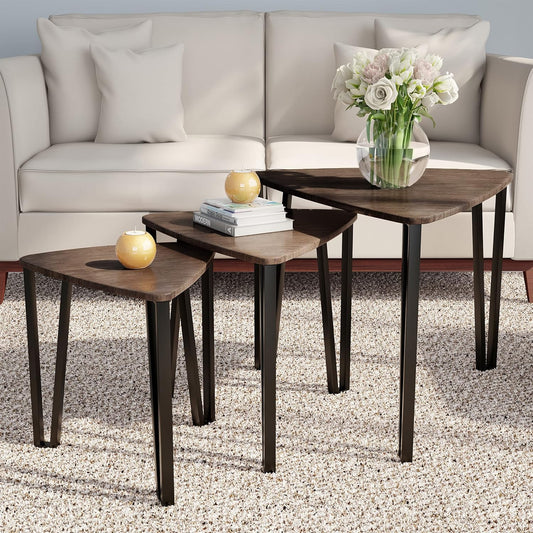 Woodgrain Nesting Tables Set – Stylish & Space-Saving